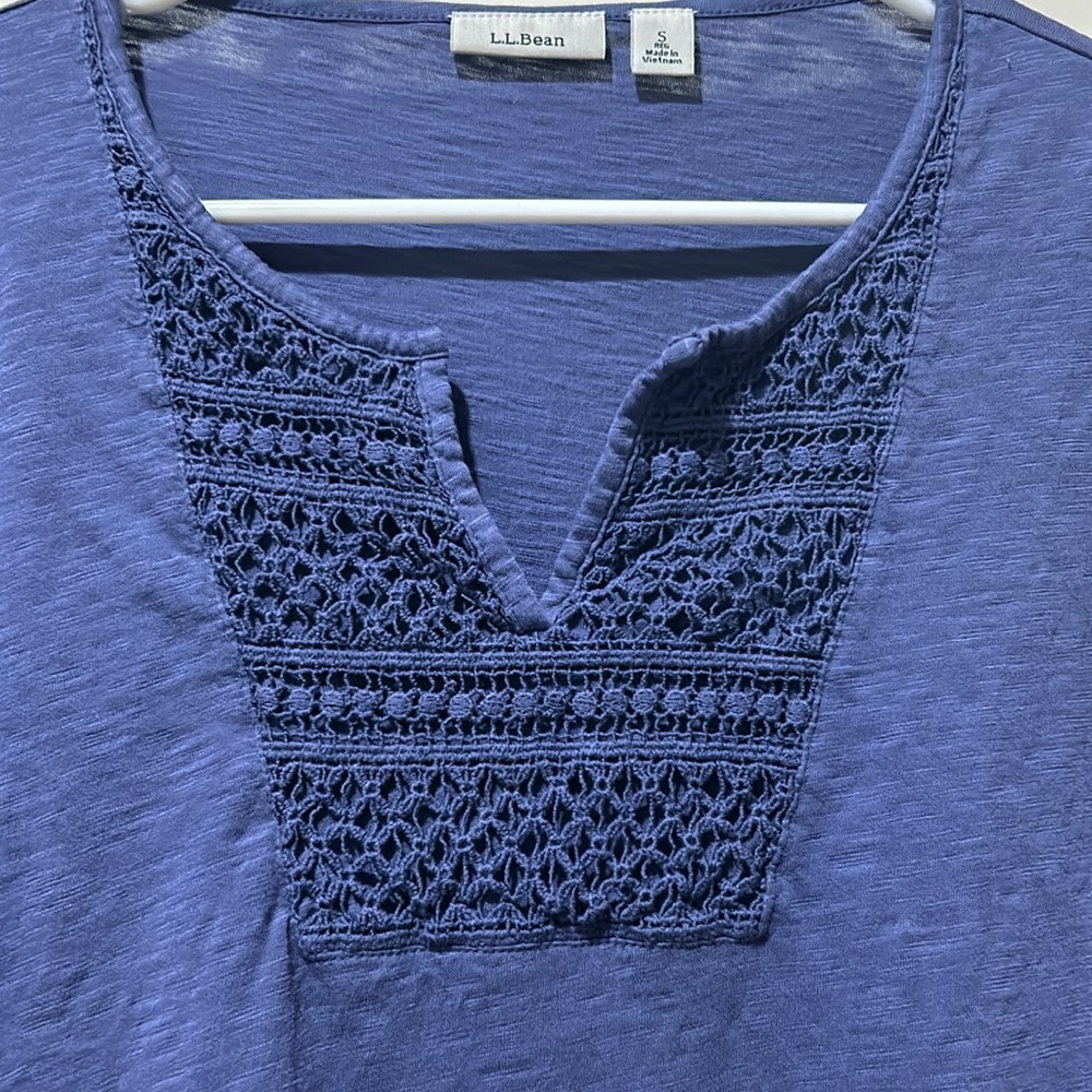 L.L. Bean detailed crochet embellished tunic boho top 3/4 sleeves cotton size S - Picture 4 of 8
